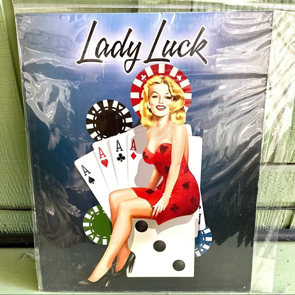 NEW Lady Luck Metal Sign